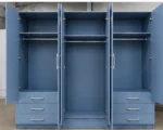 6 Door Blue Wooden Wardrobe with 6 Drawers & 2 Mirrors –  Modern Bedroom Storage Cabinet - Image 3