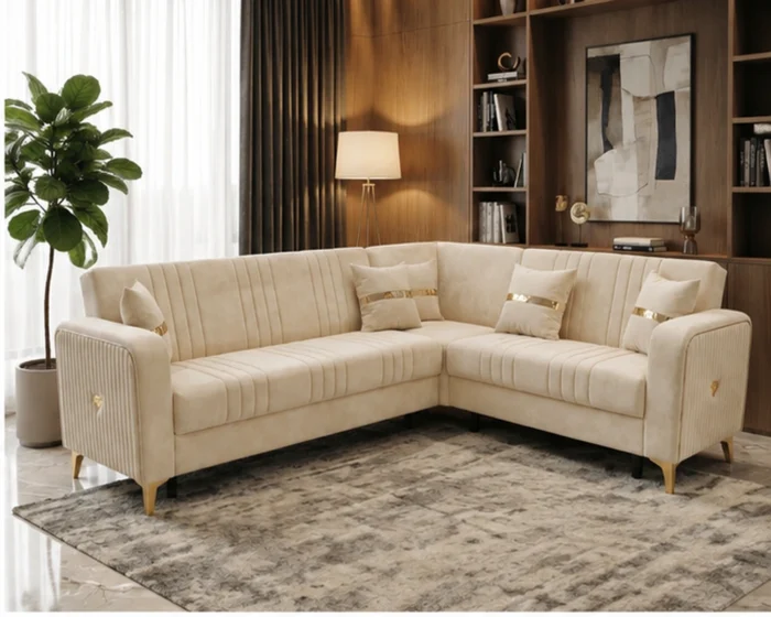ORION Turkish Luxury Corner Sofa Plush Velvet  - Vertical Channel Design & Premium Comfort