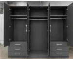 6 Door Light Grey Wooden Wardrobe with 6 Drawers & 2 Mirrors –  Modern Bedroom Storage Cabinet - Image 5