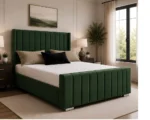 Pine Green Panel Bed with Mattress – Sophisticated Double Upholstered Design with Elegant Headboard - Image 2