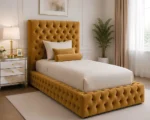 Royal Mustard Gold Single Bed – Luxury Velvet Upholstered Bedroom Furniture - Image 2