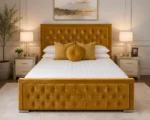 Champagne Gold Hilton Bed Frame – Premium Padded Double Bed 160×200 cm with Mattress