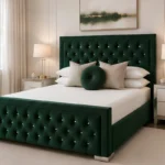 Emerald Green Hilton Super King Bed with Mattress – 6ft | 200 × 200 cm Luxury Upholstered Frame