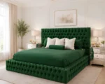 Rich Green Velvet King Size Bed – Elegant Ambassador Design with Mattress