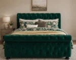 Dark Green Emperor Bed Frame 200 × 200 cm - Luxury Velvet Sleigh Bed