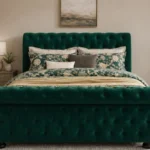 Dark Green Emperor Bed Frame 200 × 200 cm - Luxury Velvet Sleigh Bed