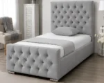 Light Grey Chesterfield Style Single Bed - Velvet Upholstered Bed Frame - Image 2