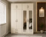 Elegant 4 Door Wardrobe with Mirrors and Multiple Storage Drawers