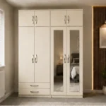 Elegant 4 Door Wardrobe with Mirrors and Multiple Storage Drawers