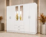 Spacious 6 Door Wardrobe with Center Mirrors and Built-In Drawers - Image 3