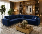 Luxury Navy Blue L-Shaped Sofa – Premium Velvet Corner Sofa - Image 5