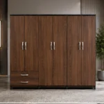 Modern 6 Door Walnut Wardrobe with Drawers – Elegant Bedroom Storage