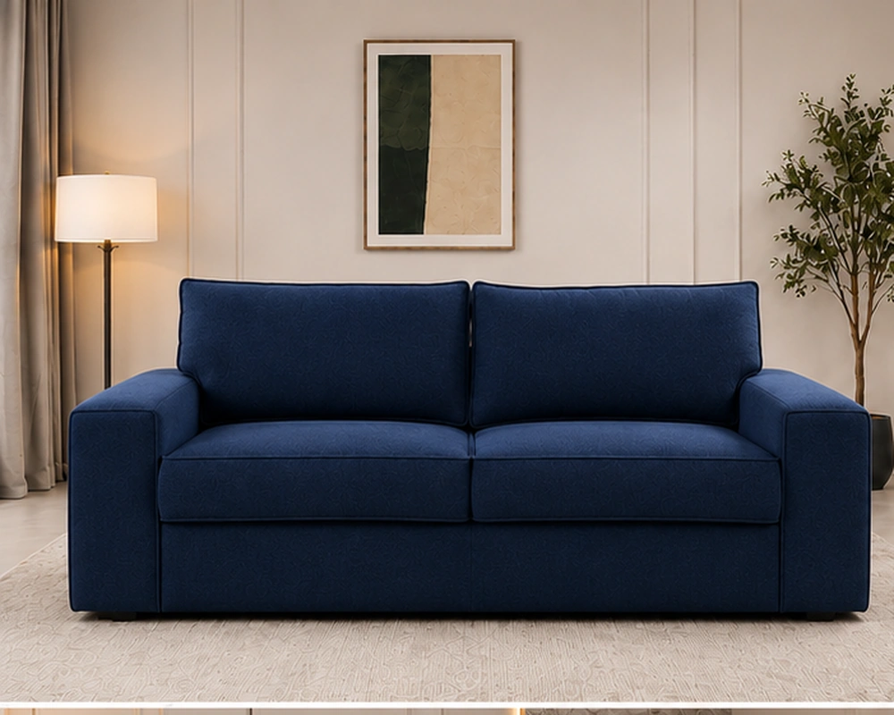 Elegant Navy Blue Sofa with Plush Cushions and Refined Contemporary Living Room Design Modern Navy Blue 2-Seater Sofa | Elegant Luxury Living Room Couch - Image 1