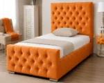 Orange Velvet Florida Single Bed Frame - 90 × 190 cm Upholstered Bed - Image 2