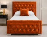Burnt Orange Hilton Single Size Bed – Elegant Tufted Headboard with Mattress