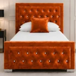 Burnt Orange Hilton Single Size Bed – Elegant Tufted Headboard with Mattress