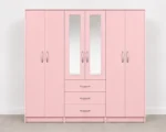 6 Door Pink Wardrobe with 3 Drawers & Mirror - Modern Bedroom Storage Cabinet - Image 2