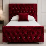 Burgundy Hilton Single Size Bed – Elegant Tufted Headboard with Mattress