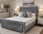 Glamorous Silver Hilton Bed Frame – Premium Padded Double Bed 160×200 cm with Mattress - Image 3