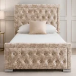 Premium Champagne Beige Hilton Single Bed with Mattress – Elegant Upholstered Frame