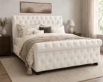 Contemporary Velvet King Size Sleigh Bed - 5ft Bed Frame - King Bed with Mattress