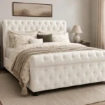 Contemporary Velvet King Size Sleigh Bed - 5ft Bed Frame - King Bed with Mattress