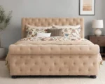 Modern Beige Sleigh King Size Bed Frame-Luxury 5ft Bed - Image 2
