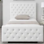 Elegant White Single Bed Frame -Florida 3ft Upholstered Bed-90 × 190 cm Bed-Bed with Mattress