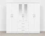 Modern 6 Door White Wardrobe with 3 Drawers & 2 Mirrors –  Stylish Bedroom Wardrobe - Image 2