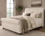 Contemporary White Velvet Emperor Bed - Elegant White Emperor Bed with Mattress - Image 3
