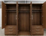 Modern 6 Door Walnut Wardrobe with 6 Drawers & Double Mirrors –  Stylish Bedroom Storage - Image 5