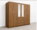 6 Door Wooden Wardrobe with 3 Drawers & Double Mirrors –  Modern Bedroom Storage Cabinet