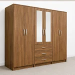 6 Door Wooden Wardrobe with 3 Drawers & Double Mirrors –  Modern Bedroom Storage Cabinet