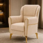 ERVA Luxury Arm Chair – Fluted Accent Chair with Gold Metal Feet
