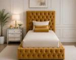 Royal Mustard Gold Single Bed – Luxury Velvet Upholstered Bedroom Furniture