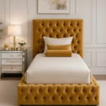 Royal Mustard Gold Single Bed – Luxury Velvet Upholstered Bedroom Furniture