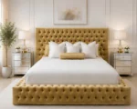 Elegant Mustard Ambassador Bed – Luxury Tufted King Size with Mattress - Image 2