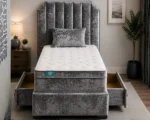 Elegant Charcoal Grey Divan Upholstered Bed – Contemporary Style–Single Bed with Mattress