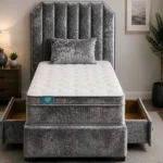 Elegant Charcoal Grey Divan Upholstered Bed – Contemporary Style–Single Bed with Mattress