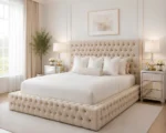 Stylish Cream Button-Tufted Double Bed – Complete with Mattress - Image 2