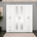 Premium Bedroom Wardrobe with 6 Doors and Storage Drawers | Contemporary Mirrored Wardrobe for Stylish and Organised Bedrooms