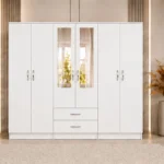 Spacious 6 Door Wardrobe with Center Mirrors and Built-In Drawers