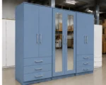 6 Door Blue Wooden Wardrobe with 6 Drawers & 2 Mirrors –  Modern Bedroom Storage Cabinet