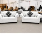 Luxury White 3+2 Sofa Set – Classic Rolled Arm Sofas with Tufted Detailing - Image 2