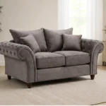 Luxury Taupe 2 Seater Sofa – Classic Chesterfield Fabric Lounge Sofa