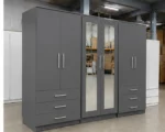 6 Door Light Grey Wooden Wardrobe with 6 Drawers & 2 Mirrors –  Modern Bedroom Storage Cabinet