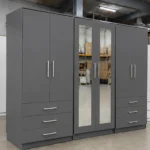 6 Door Light Grey Wooden Wardrobe with 6 Drawers & 2 Mirrors –  Modern Bedroom Storage Cabinet