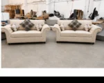 Cream 3+2 Seater Chesterfield Sofa Suite – Luxury Rolled Arm Sofas - Image 2