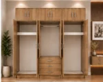 Rustic Oak 6 Door Bedroom Wardrobe – Stylish Mirrored Doors & Drawer Unit - Image 4