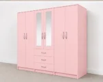 6 Door Pink Wardrobe with 3 Drawers & Mirror - Modern Bedroom Storage Cabinet - Image 4